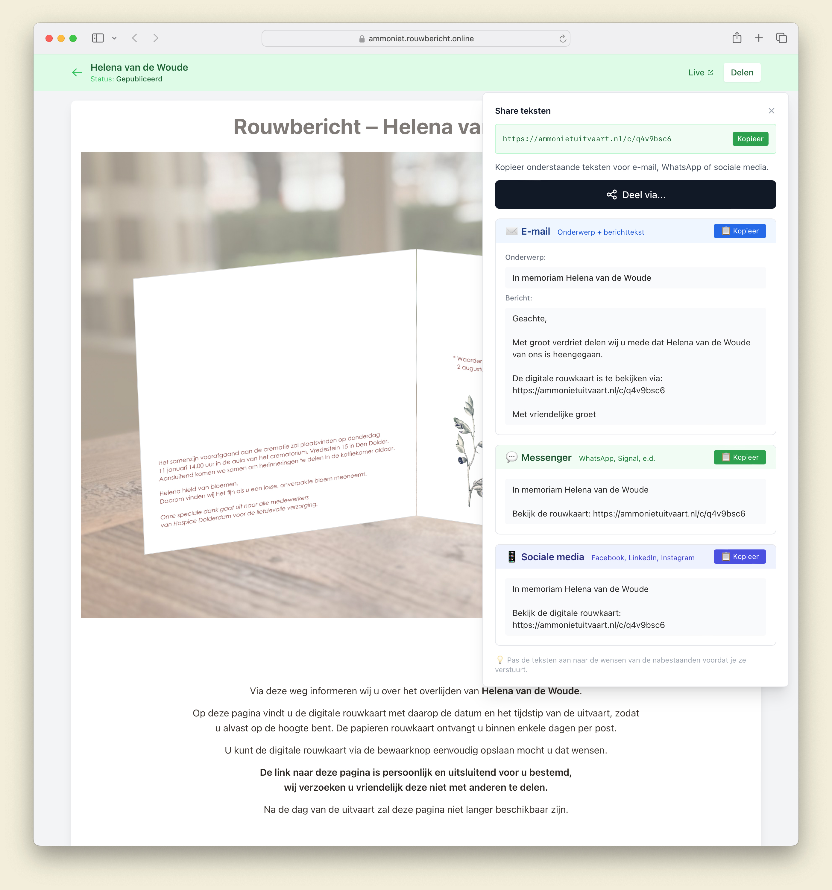 Rouwbericht delen via WhatsApp en social media